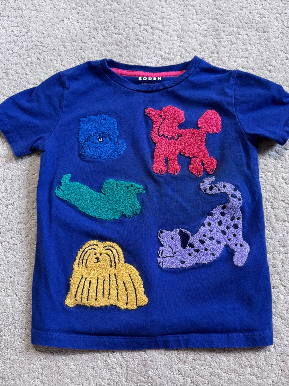 Mini Boden Short Sleeve Shirt Kids 5-6Y Dog Boucle Applique Embroidered Colorful